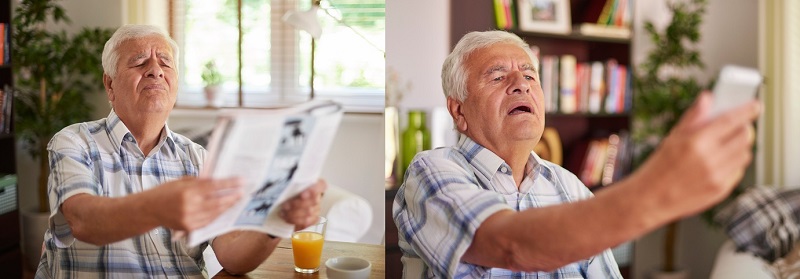 Presbiopija, stariji čovek ima problema sa čitanjem izbliza