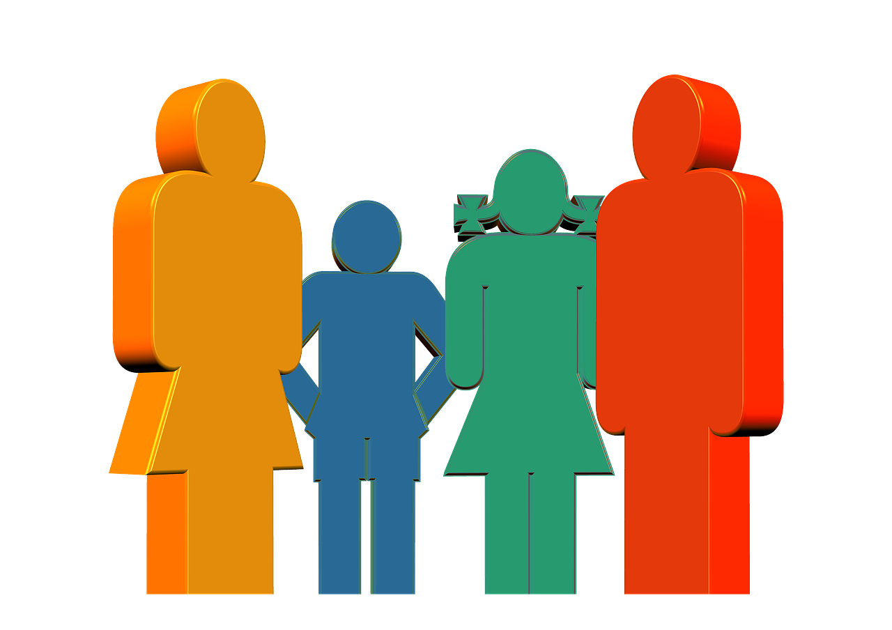 Šematski prikaz porodice, figure u boji