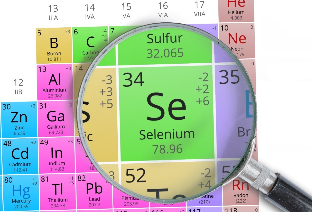 Selén v periodickej tabuľke chemických prvkov. Zdroj Getty images Selén v periodickej tabuľke chemických prvkov